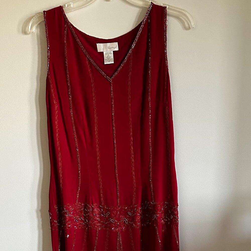 Stunning Spiegel Special Occasion Silk Red Beaded, Tea-Length Dress Sze 4